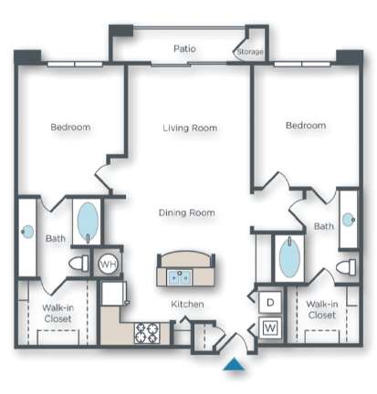 Floor plan for 2 beds, 2 baths, 1111 sqft